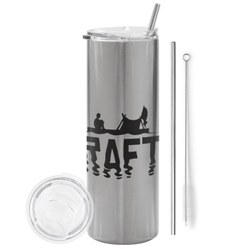 raft, Eco friendly stainless steel Silver tumbler 600ml, with metal straw & cleaning brush