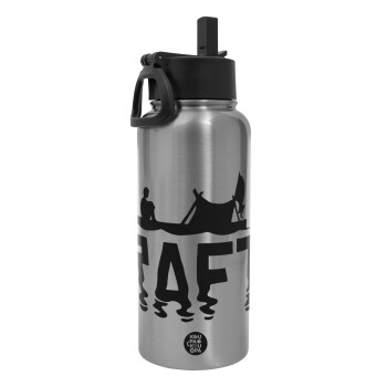 raft, Metal mug thermo Silver with Straw and Spout Lid (Stainless steel), double wall, 950ml