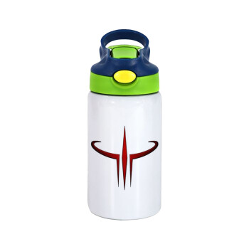 Quake 3 arena, Children's hot water bottle, stainless steel, with safety straw, green, blue (350ml)