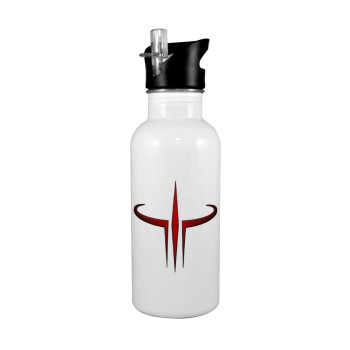 Quake 3 arena, White water bottle with straw, stainless steel 600ml
