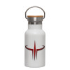 Metallic thermos (Stainless steel) White with wooden lid (bamboo), double-walled, 350ml