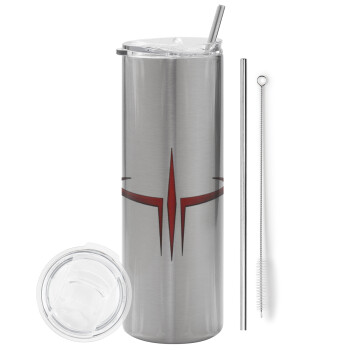 Quake 3 arena, Eco friendly stainless steel Silver tumbler 600ml, with metal straw & cleaning brush