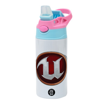 Unreal, Children's hot water bottle, stainless steel, with safety straw, Pink/BlueCiel (360ml) BPA FREE