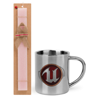 Unreal, Easter Set, metallic thermal cup (300ml) & aromatic flat Easter candle (30cm) (PINK)