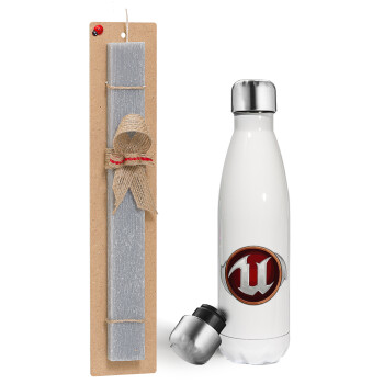 Unreal, Easter candle, metallic white thermos bottle (500ml) & aromatic flat candle (30cm) (GRAY)