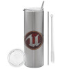 Eco friendly stainless steel Silver tumbler 600ml, with metal straw & cleaning brush