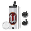 Travel Tumbler 2 Lids, with metal straw & cleaning brush (Stainless steel 304 Food grade, BPA free, 600ml)