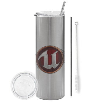 Unreal, Eco friendly stainless steel Silver tumbler 600ml, with metal straw & cleaning brush
