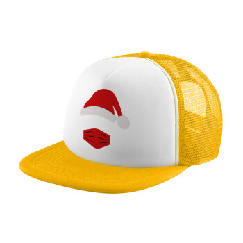 Santa ware a mask, Adult Soft Trucker Hat with Yellow/White Mesh (POLYESTER, ADULT, UNISEX, ONE SIZE)