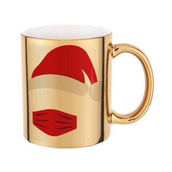 Santa ware a mask, Mug ceramic, gold mirror, 330ml