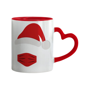 Santa ware a mask, Mug heart red handle, ceramic, 330ml