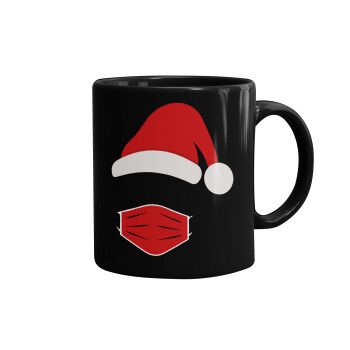 Santa ware a mask, Mug black, ceramic, 330ml