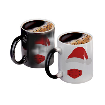 Santa ware a mask, Color changing magic Mug, ceramic, 330ml when adding hot liquid inside, the black colour desappears (1 pcs)