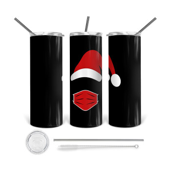 Santa ware a mask, 360 Eco friendly stainless steel tumbler 600ml, with metal straw & cleaning brush