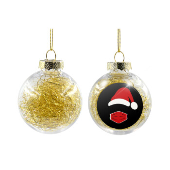 Santa ware a mask, Transparent Christmas tree ball ornament with gold filling 8cm