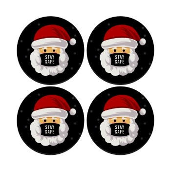Santa stay safe, SET of 4 round wooden coasters (9cm)