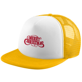 Merry Christmas classical, Adult Soft Trucker Hat with Yellow/White Mesh (POLYESTER, ADULT, UNISEX, ONE SIZE)