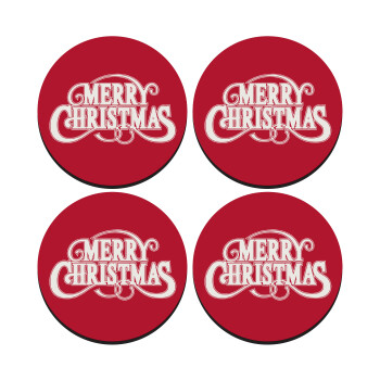 Merry Christmas classical, SET of 4 round wooden coasters (9cm)