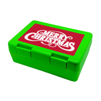 Merry Christmas classical, Children's cookie container GREEN 185x128x65mm (BPA free plastic)