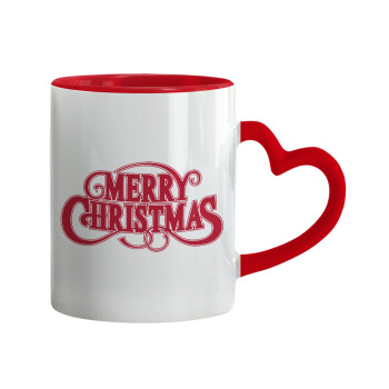 Merry Christmas classical, Mug heart red handle, ceramic, 330ml