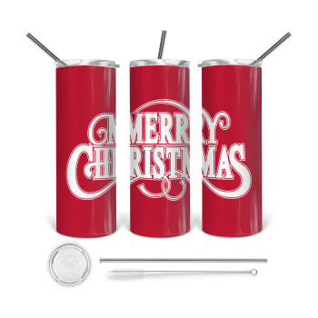 Merry Christmas classical, 360 Eco friendly stainless steel tumbler 600ml, with metal straw & cleaning brush