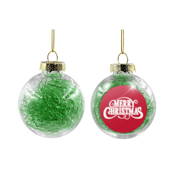 Merry Christmas classical, Χριστουγεννιάτικη μπάλα δένδρου διάφανη με πράσινο γέμισμα 8cm