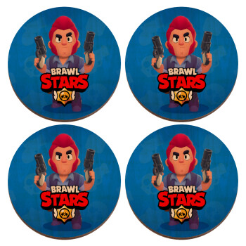 Brawl Stars Colt, ΣΕΤ x4 Σουβέρ ξύλινα στρογγυλά plywood (9cm)