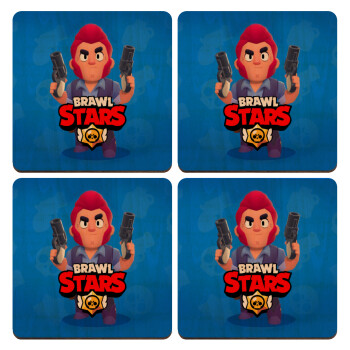 Brawl Stars Colt, ΣΕΤ x4 Σουβέρ ξύλινα τετράγωνα plywood (9cm)