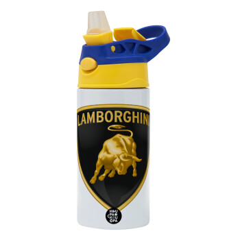 Lamborghini, Children's hot water bottle, stainless steel, with safety straw, green, blue (360ml) BPA FREE