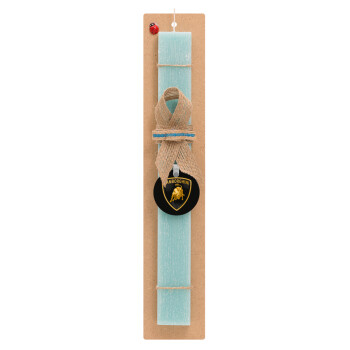 Lamborghini, Easter Set, wooden keychain & aromatic flat Easter candle (30cm) (TURQUOISE)