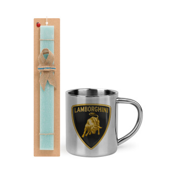 Lamborghini, Easter Set, metallic thermal cup (300ml) & aromatic flat Easter candle (30cm) (TURQUOISE)