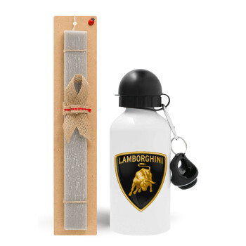 Lamborghini, Easter Set, metallic aluminum water bottle (500ml) & aromatic flat Easter candle (30cm) (GRAY)