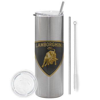 Lamborghini, Tumbler stainless steel Silver 600ml, with metal straw & cleaning brush