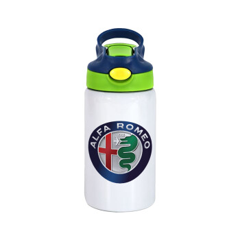 Alfa Romeo, Children's hot water bottle, stainless steel, with safety straw, green, blue (350ml)