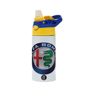 Alfa Romeo, Children's hot water bottle, stainless steel, with safety straw, green, blue (360ml) BPA FREE