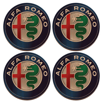 Alfa Romeo, ΣΕΤ x4 Σουβέρ ξύλινα στρογγυλά plywood (9cm)