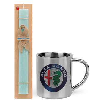 Alfa Romeo, Easter Set, metallic thermal cup (300ml) & aromatic flat Easter candle (30cm) (TURQUOISE)