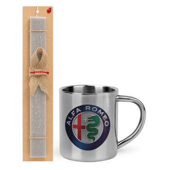 Alfa Romeo, Easter Set, metallic thermal cup (300ml) & Easter aromatic flat candle (30cm) (GRAY)