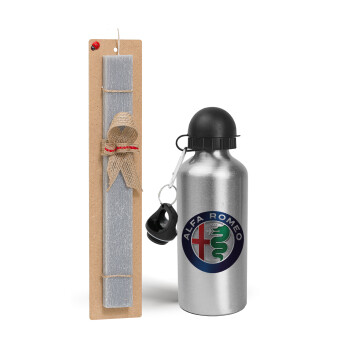 Alfa Romeo, Easter Set, metallic silver aluminum water bottle (500ml) & aromatic flat Easter candle (30cm) (GRAY)