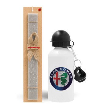 Alfa Romeo, Easter Set, metallic aluminum water bottle (500ml) & aromatic flat Easter candle (30cm) (GRAY)