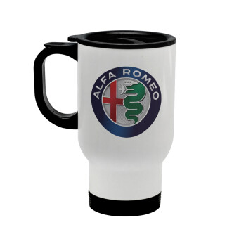 Alfa Romeo, Stainless steel travel mug with lid, double wall white 450ml