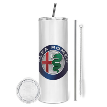 Alfa Romeo, Eco friendly ποτήρι θερμό (tumbler) από ανοξείδωτο ατσάλι 600ml, με μεταλλικό καλαμάκι & βούρτσα καθαρισμού