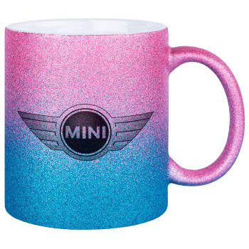 mini cooper, Κούπα Χρυσή/Μπλε Glitter, κεραμική, 330ml