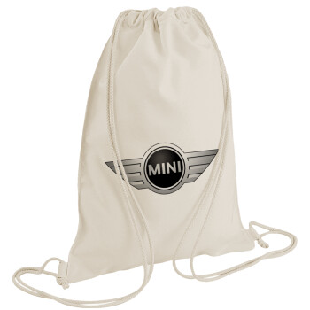 mini cooper, Τσάντα πλάτης πουγκί GYMBAG natural (28x40cm)