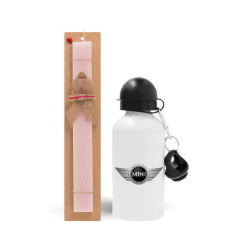 mini cooper, Easter Set, metallic aluminum bottle (500ml) & aromatic flat Easter candle (30cm) (PINK)