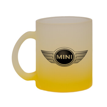 mini cooper, Κούπα γυάλινη δίχρωμη με βάση το κίτρινο ματ, 330ml