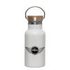 Metallic thermos (Stainless steel) White with wooden lid (bamboo), double-walled, 350ml