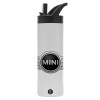 Metallic thermos bottle with straw & handle, stainless steel (Stainless steel 304), double-walled, 600ml.