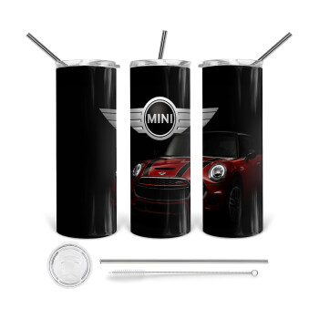 mini cooper, 360 Eco friendly ποτήρι θερμό (tumbler) από ανοξείδωτο ατσάλι 600ml, με μεταλλικό καλαμάκι & βούρτσα καθαρισμού