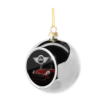 mini cooper, Silver 8cm Christmas tree ball ornament